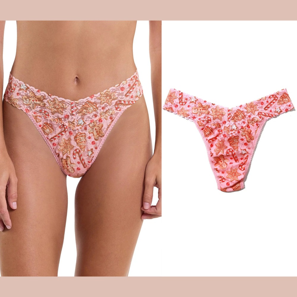 NWT $25 Hanky Panky Signature Lace Printed Original Rise Thong Gingerbread #6915